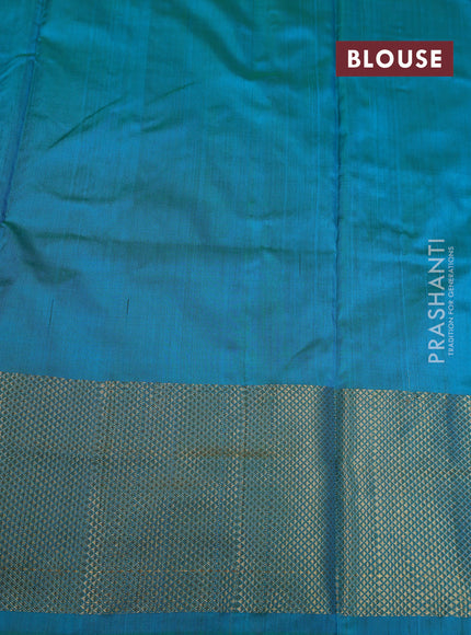 Ikat silk kids lehenga deep wine shade and teal blue with allover ikat weaves and long ikat woven zari border