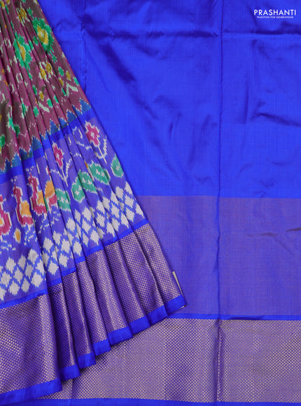 Ikat silk kids lehenga purple shade and blue with allover ikat weaves and long ikat woven zari border