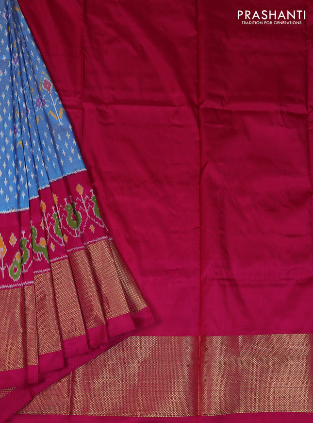 Ikat silk kids lehenga light blue and pink with allover ikat weaves and long ikat woven zari border
