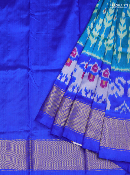 Ikat silk kids lehenga teal blue and royal blue with allover ikat weaves and long ikat woven zari border