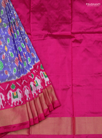 Ikat silk kids lehenga blue shade and pink with allover ikat weaves and long ikat woven zari border