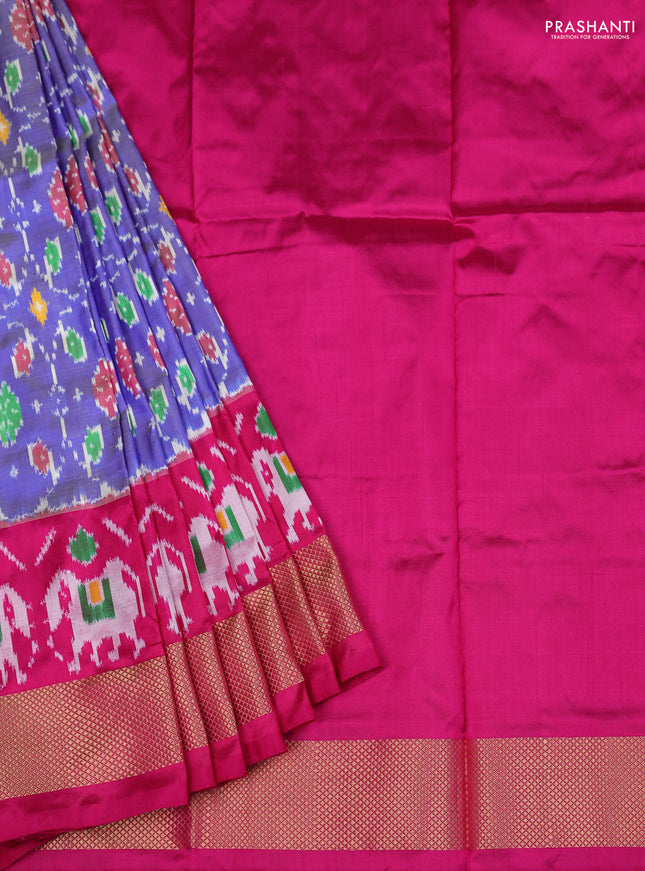Ikat silk kids lehenga blue shade and pink with allover ikat weaves and long ikat woven zari border