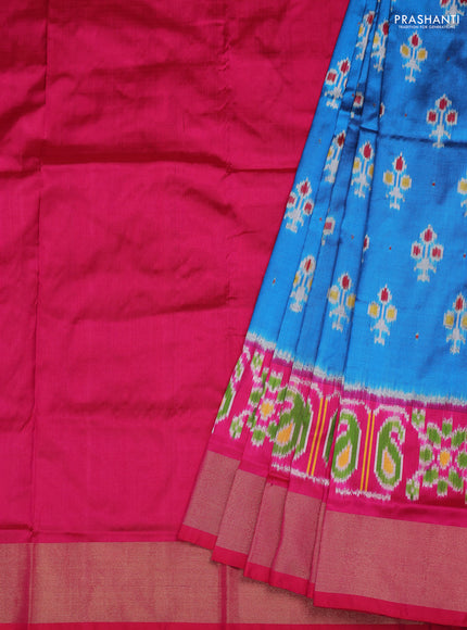 Ikat silk kids lehenga cs blue and pink with allover ikat weaves and long ikat woven zari border