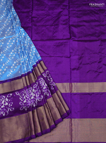 Ikat silk kids lehenga light blue and violet with allover ikat weaves and zari woven border
