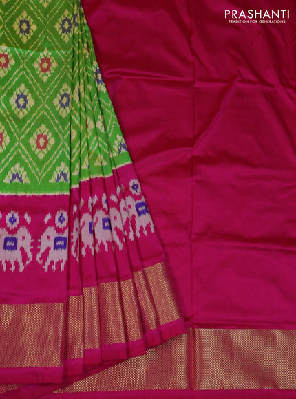 Ikat silk kids lehenga light green and pink with allover ikat weaves and zari woven border