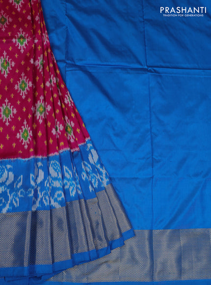 Ikat silk kids lehenga pink and cs blue with allover ikat weaves and zari woven border