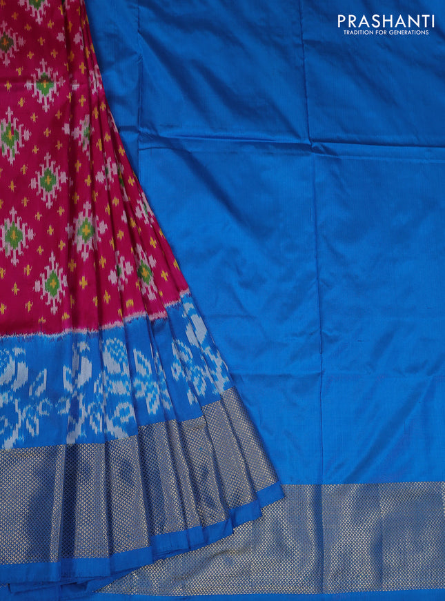 Ikat silk kids lehenga pink and cs blue with allover ikat weaves and zari woven border