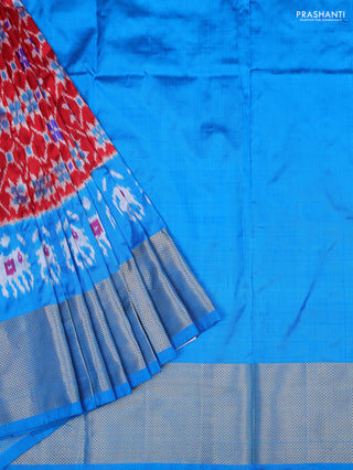 Ikat silk kids lehenga red and cs blue with allover ikat weaves and zari woven border