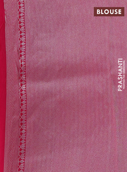Banarasi semi raw silk saree pink with thread & silver zari buttas and long zari woven paithani style border
