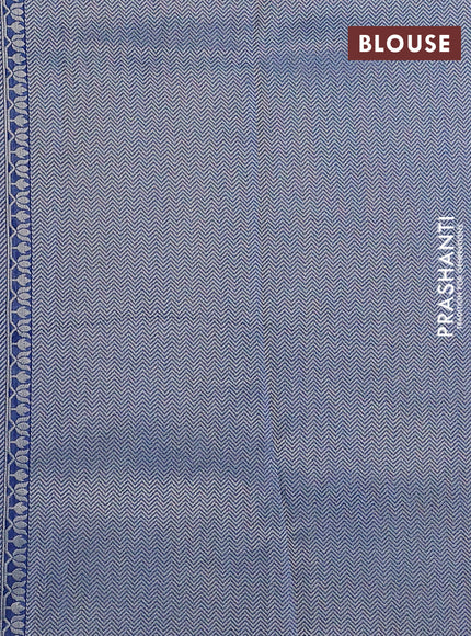 Banarasi semi raw silk saree blue with thread & silver zari buttas and long zari woven paithani style border