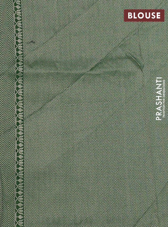 Banarasi semi raw silk saree green with thread & silver zari buttas and long zari woven paithani style border