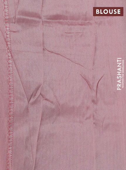 Banarasi semi raw silk saree peach shade with thread & silver zari buttas and long zari woven paithani style border