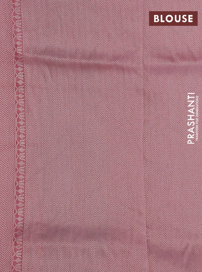 Banarasi semi raw silk saree pastel pink with thread & silver zari buttas and long zari woven paithani style border