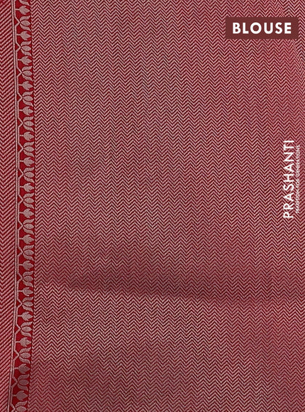 Banarasi semi raw silk saree reddish pink with thread & silver zari buttas and long zari woven paithani style border