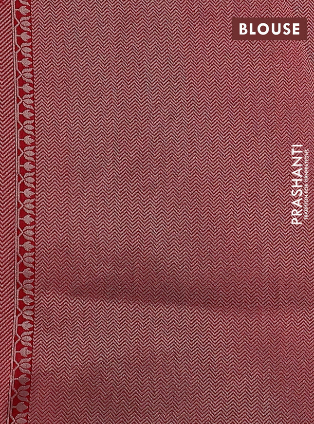 Banarasi semi raw silk saree reddish pink with thread & silver zari buttas and long zari woven paithani style border