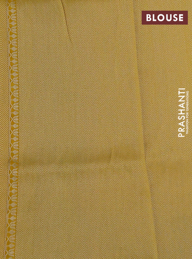 Banarasi semi raw silk saree mustard yellow with thread & silver zari buttas and long zari woven paithani style border