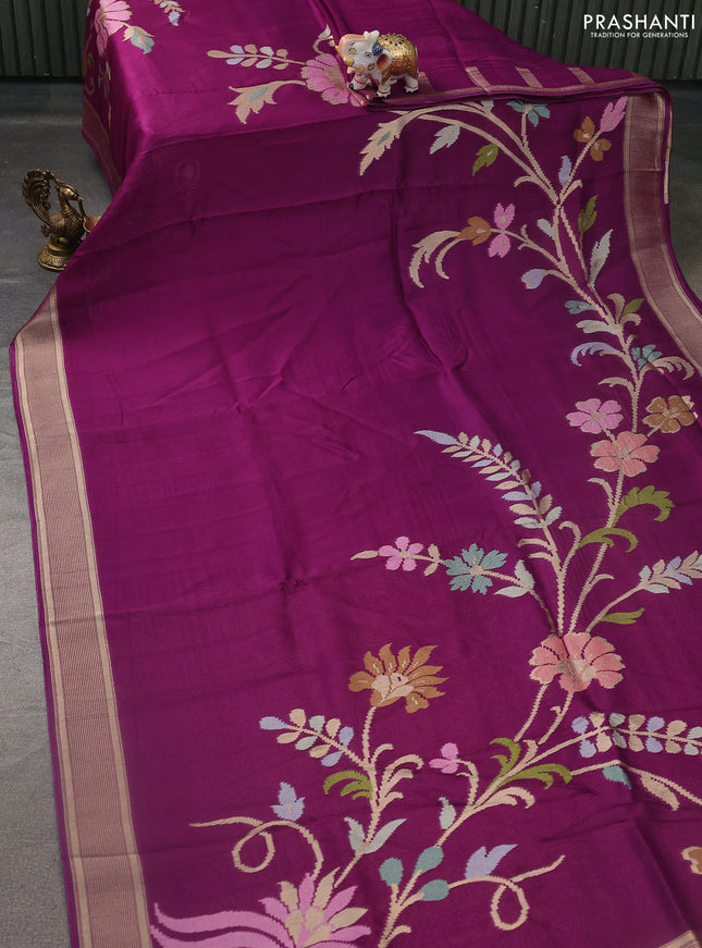 Banarasi semi raw silk saree purple with allover jamdhani weaves and zari woven border