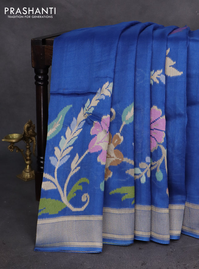 Banarasi semi raw silk saree blue with allover jamdhani weaves and zari woven border