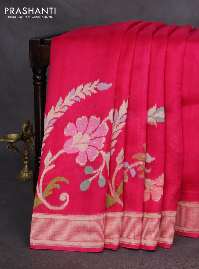 Banarasi semi raw silk saree pink with allover jamdhani weaves and zari woven border