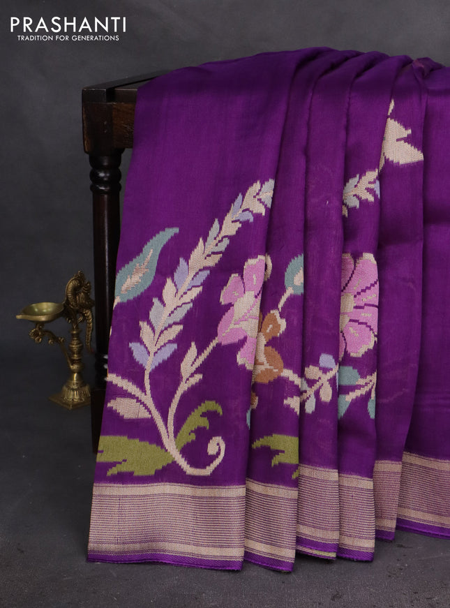 Banarasi semi raw silk saree violet with allover jamdhani weaves and zari woven border