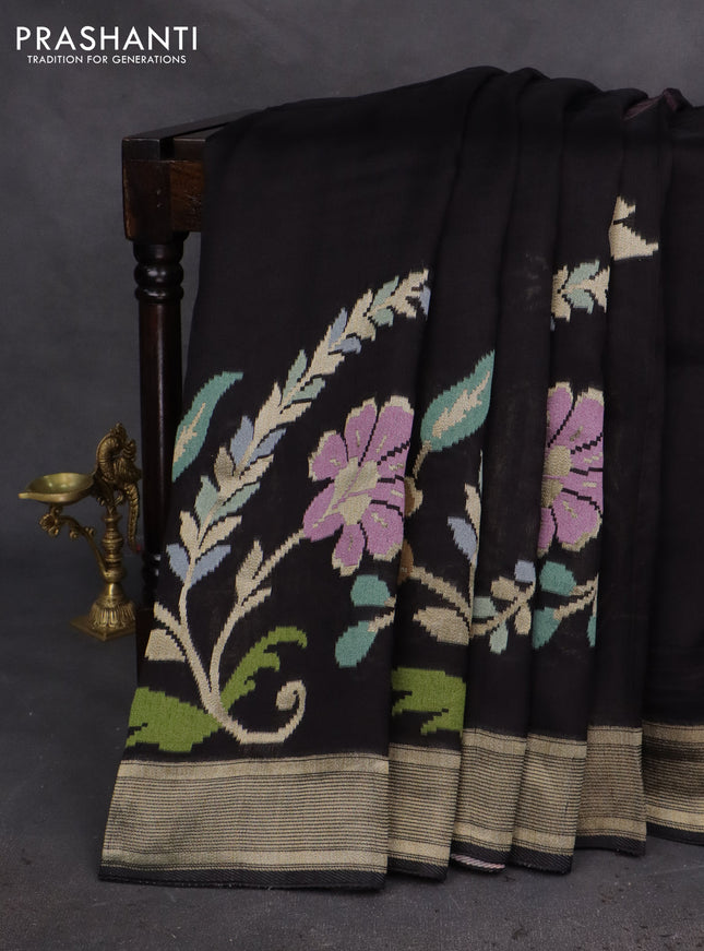 Banarasi semi raw silk saree black with allover jamdhani weaves and zari woven border