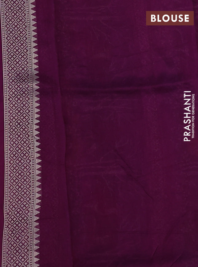 Banarasi semi raw silk saree purple with silver zari woven buttas and silver zari woven border