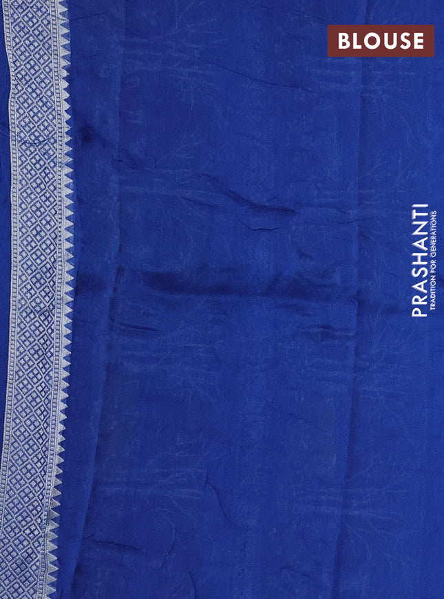 Banarasi semi raw silk saree blue with silver zari woven buttas and silver zari woven border