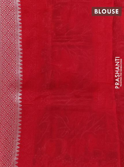 Banarasi semi raw silk saree tomato pink with silver zari woven buttas and silver zari woven border