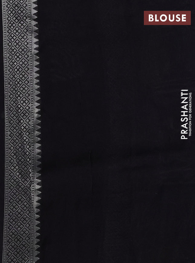 Banarasi semi raw silk saree black with silver zari woven buttas and silver zari woven border
