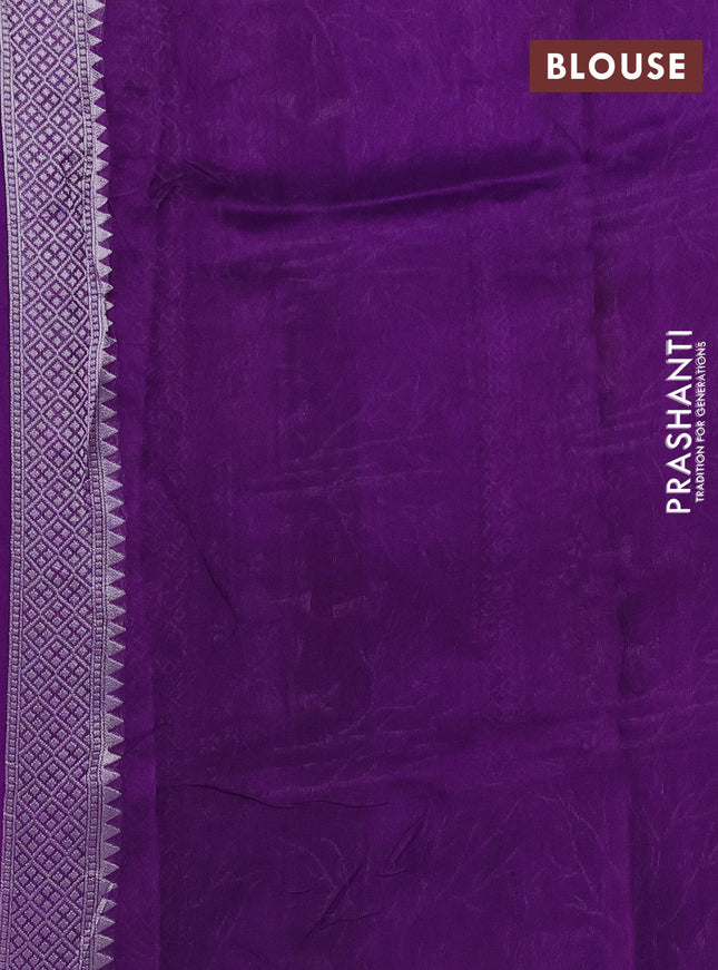 Banarasi semi raw silk saree violet with silver zari woven buttas and silver zari woven border