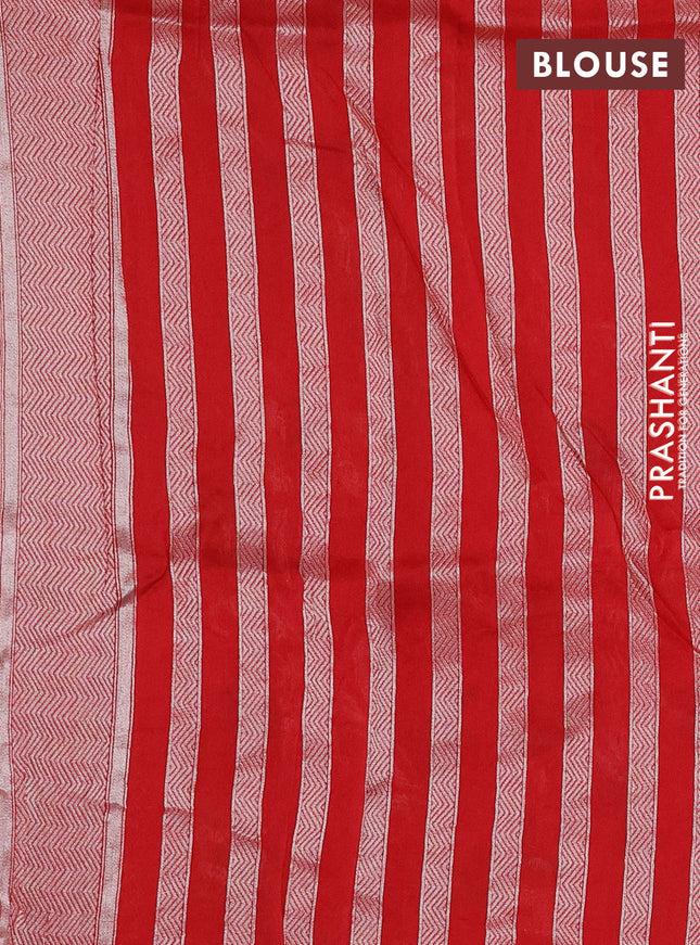 Banarasi semi raw silk saree red with allover jamdhani weaves and silver zari woven border