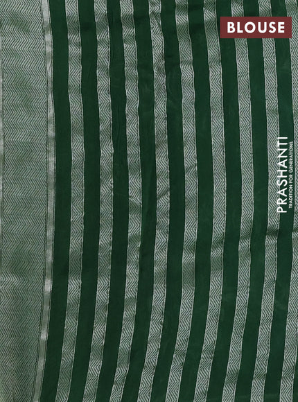 Banarasi semi raw silk saree green with allover jamdhani weaves and silver zari woven border