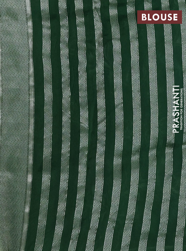Banarasi semi raw silk saree green with allover jamdhani weaves and silver zari woven border