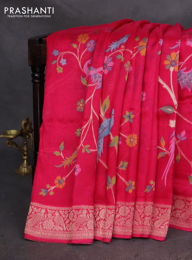 Banarasi semi raw silk saree pink with zari buttas & jamdhamai weaves and zari woven border
