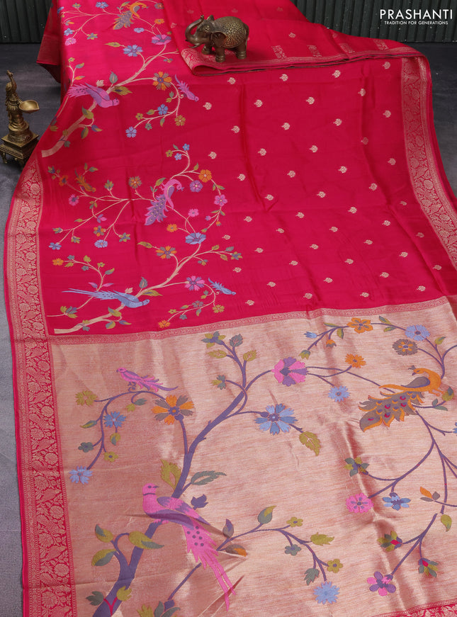 Banarasi semi raw silk saree pink with zari buttas & jamdhamai weaves and zari woven border