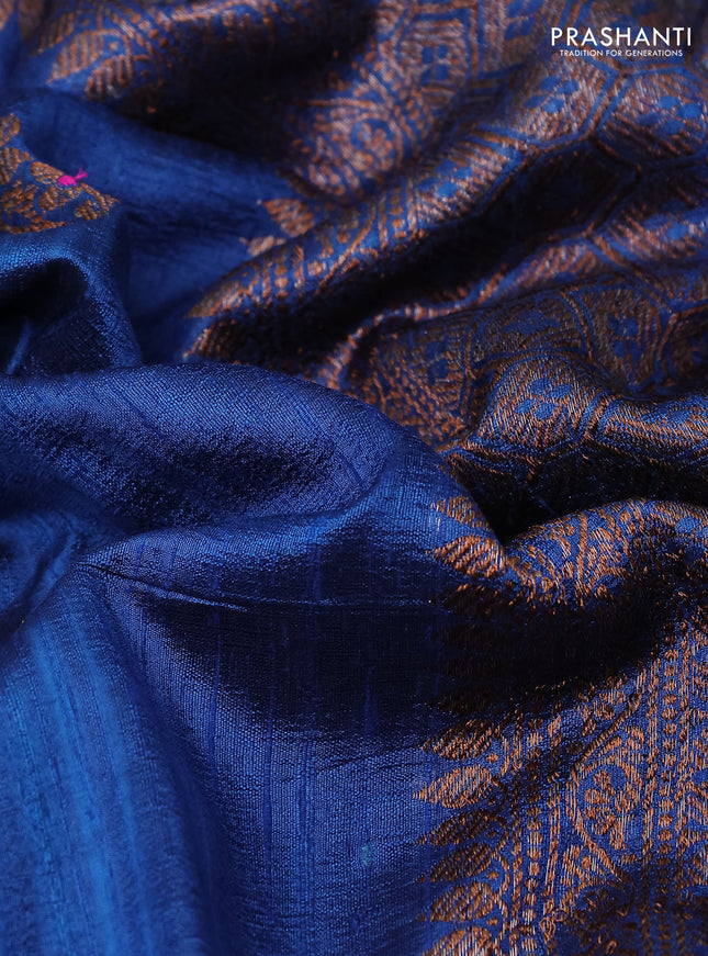 Banarasi raw silk saree peacock blue and pink with woven buttas in borderless style