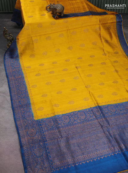 Banarasi raw silk saree yellow and peacock blue with woven buttas and woven border