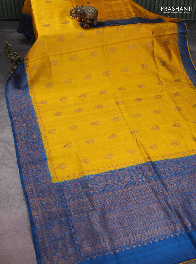 Banarasi raw silk saree yellow and peacock blue with woven buttas and woven border