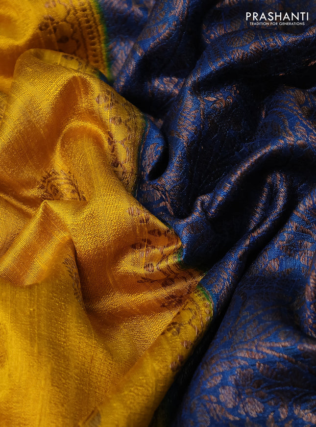 Banarasi raw silk saree yellow and peacock blue with woven buttas and woven border