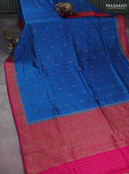 Banarasi raw silk saree cs blue and pink with woven buttas and woven border