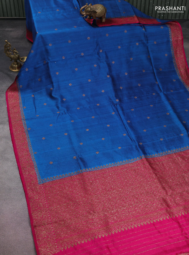Banarasi raw silk saree cs blue and pink with woven buttas and woven border