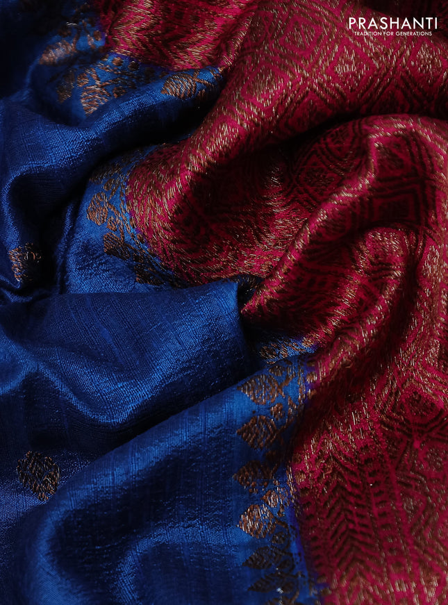 Banarasi raw silk saree cs blue and pink with woven buttas and woven border