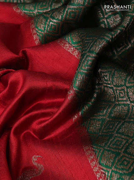 Banarasi raw silk saree red and green with woven buttas and woven border