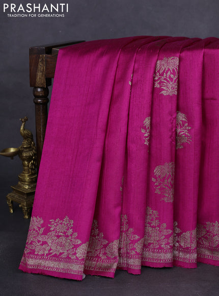 Banarasi raw silk saree magenta pink and peacock blue with woven buttas and woven border