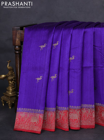 Banarasi raw silk saree royal blue and maroon with woven buttas and woven border