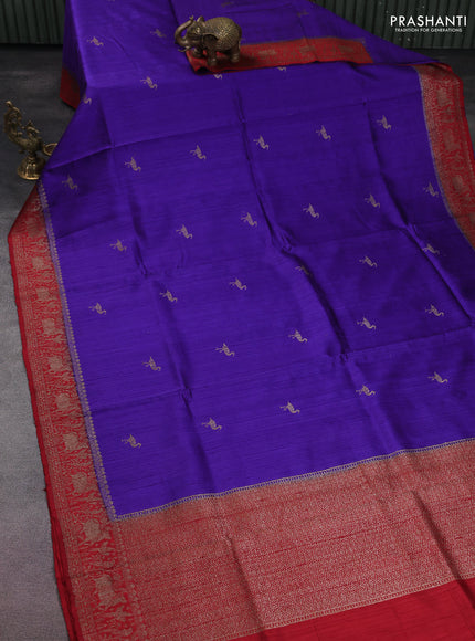 Banarasi raw silk saree royal blue and maroon with woven buttas and woven border