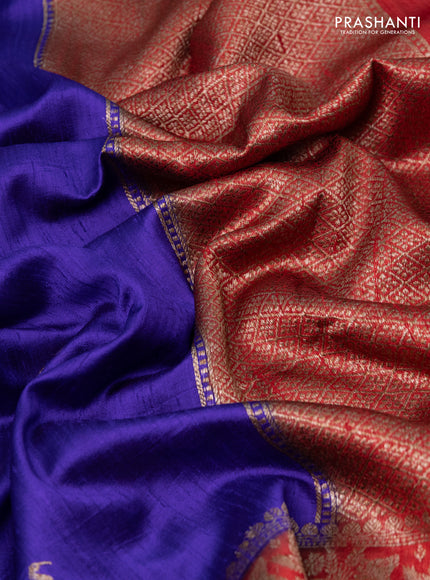 Banarasi raw silk saree royal blue and maroon with woven buttas and woven border