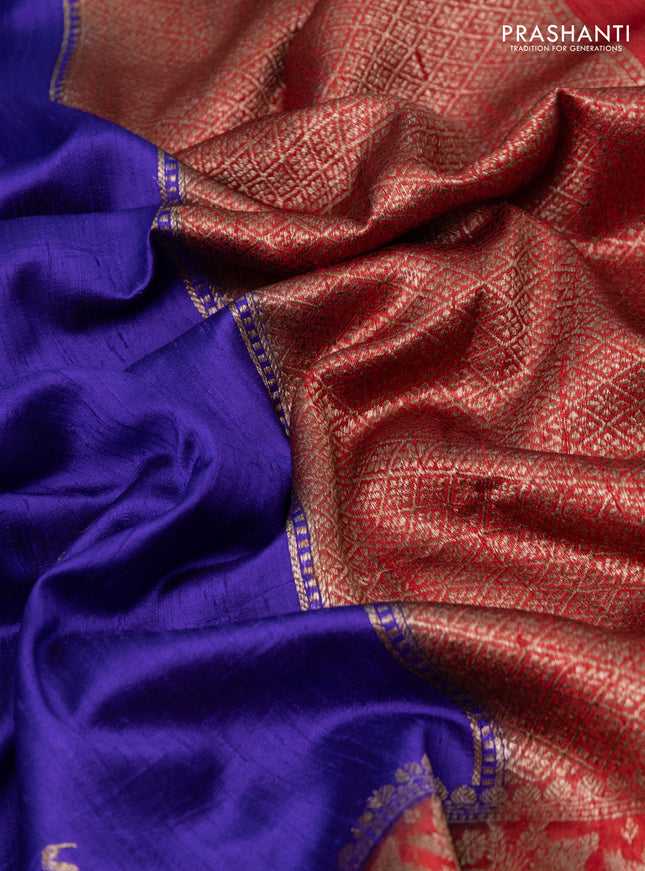 Banarasi raw silk saree royal blue and maroon with woven buttas and woven border