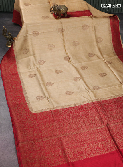 Banarasi raw silk saree cream and red with woven buttas and woven border