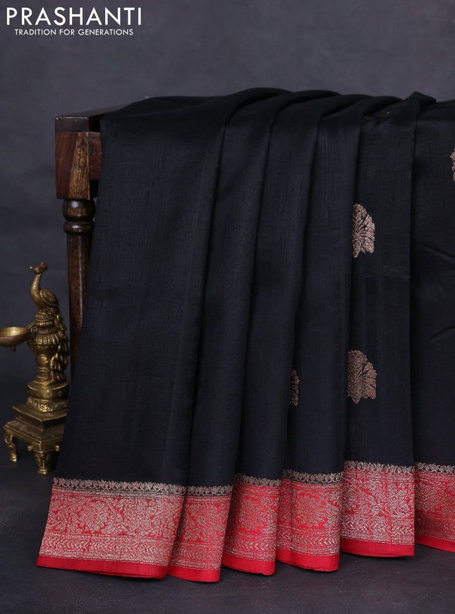 Banarasi raw silk saree black and red with woven buttas and woven border